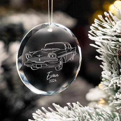 A beautiful new car ornament, the Personalized New Car Glass Ornament serves as a lasting engraved Christmas ornament.
