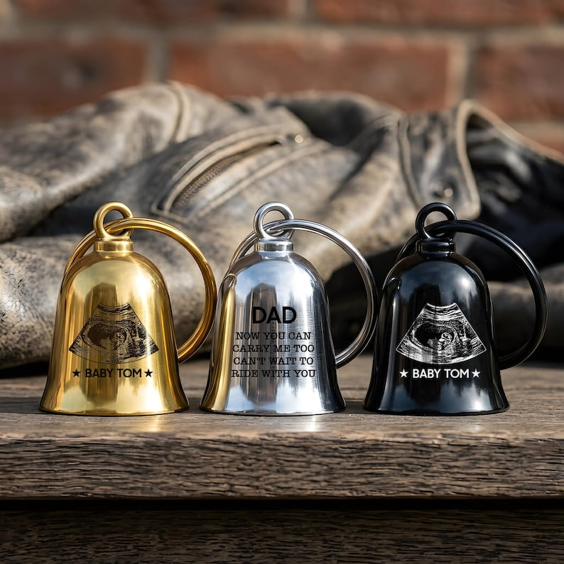 This custom guardian bell features a cherished ultrasound photo, making it a unique Father's Day gift.