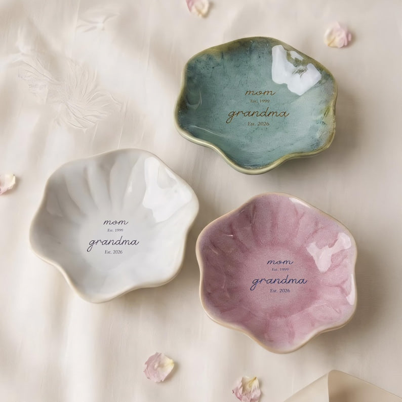This custom ring dish is a beautiful gift for a new grandma, perfect for holding her jewelry.
