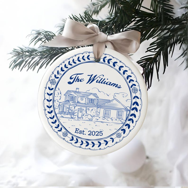 The ideal house warming gift, this Personalized New Home Ceramic Ornament is a custom photo ornament for the new home.