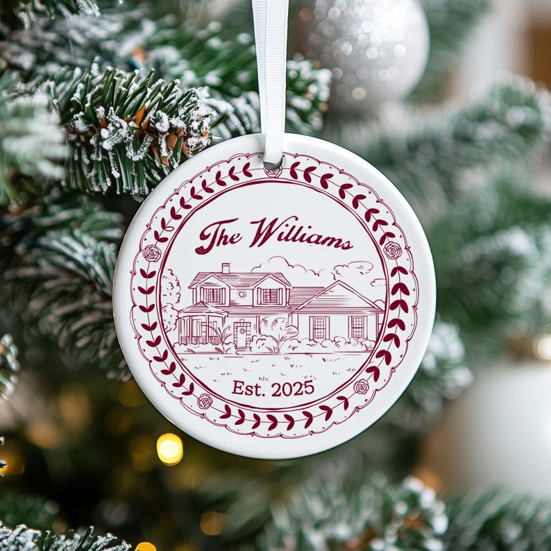 This custom printed ornament, a Personalized New Home Ceramic Ornament, is a beautiful ceramic Christmas tree ornament and photo in ornament gift.