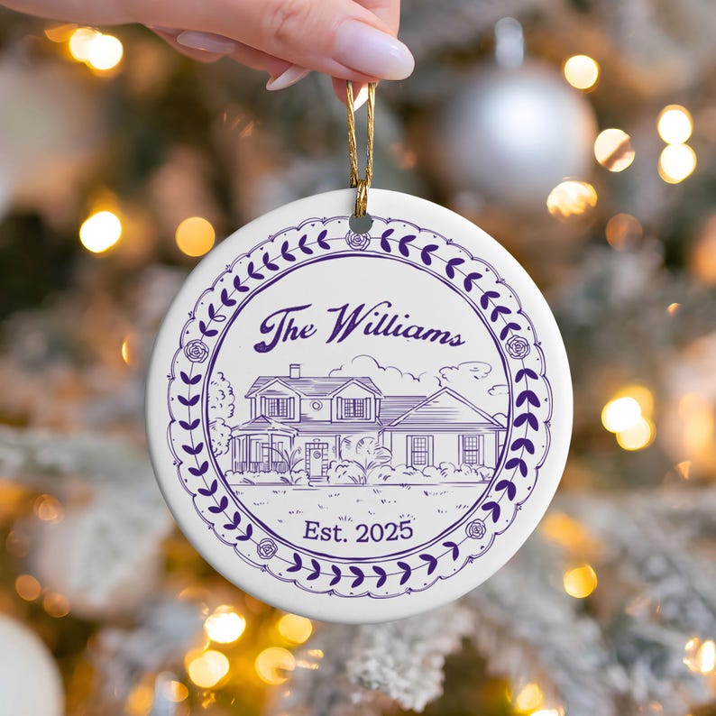 An elegant ceramic Christmas tree ornament, the Personalized New Home Ceramic Ornament serves as a beautiful custom photo ornament.