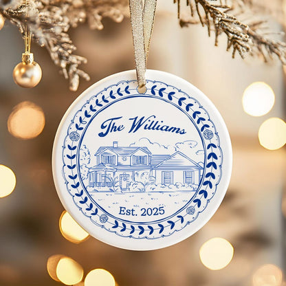 Personalized New Home Ceramic Ornament, a custom printed ornament and treasured new home ornament for the holidays.