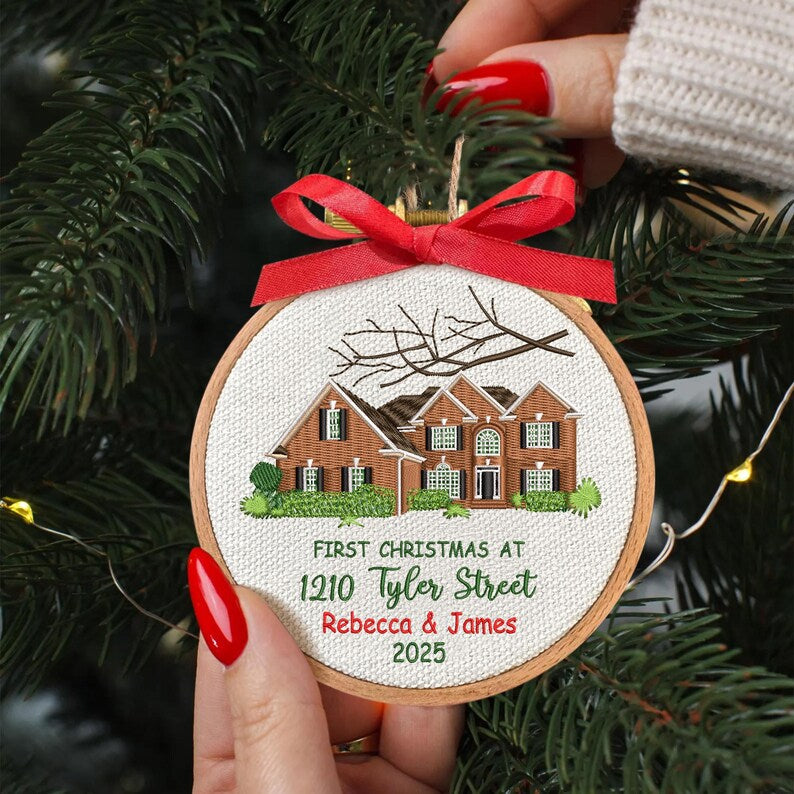 Personalized New Home Embroidered Ornament, a custom photo ornament and treasured new home ornament for the holidays.