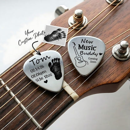 Personalized Newborn Footprint Guitar Pick, a high-quality and custom plectrum for new fathers.