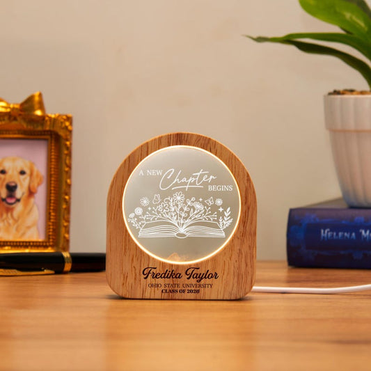 Personalized Next Chapter Crystal Night Light for Class of 2026, a high-quality and unique gift.