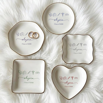 Customized graduation jewelry dish for her, making it one of the best gift ideas for nursing grads.
