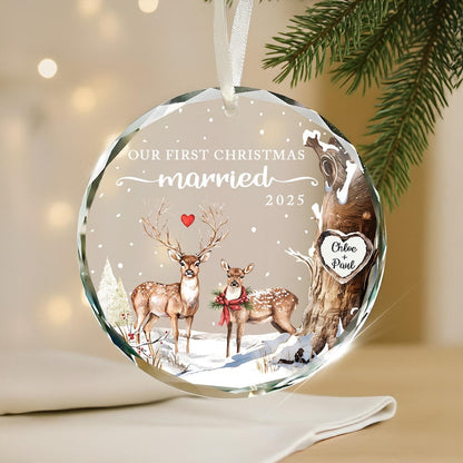 Personalized Christmas Ornament, a custom photo ornament and perfect first Christmas married ornament for couples.