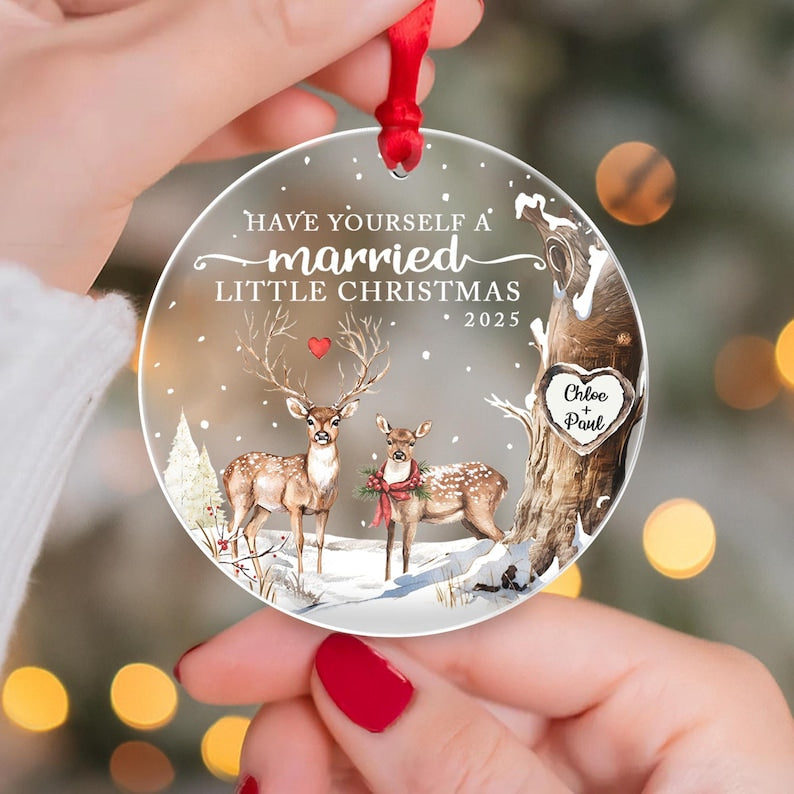 Personalized Christmas Ornament, a unique newlywed Christmas ornament and cherished custom printed ornament.