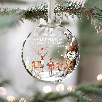 A custom printed ornament and first Christmas married ornament, the perfect wedding ornament for new couples.