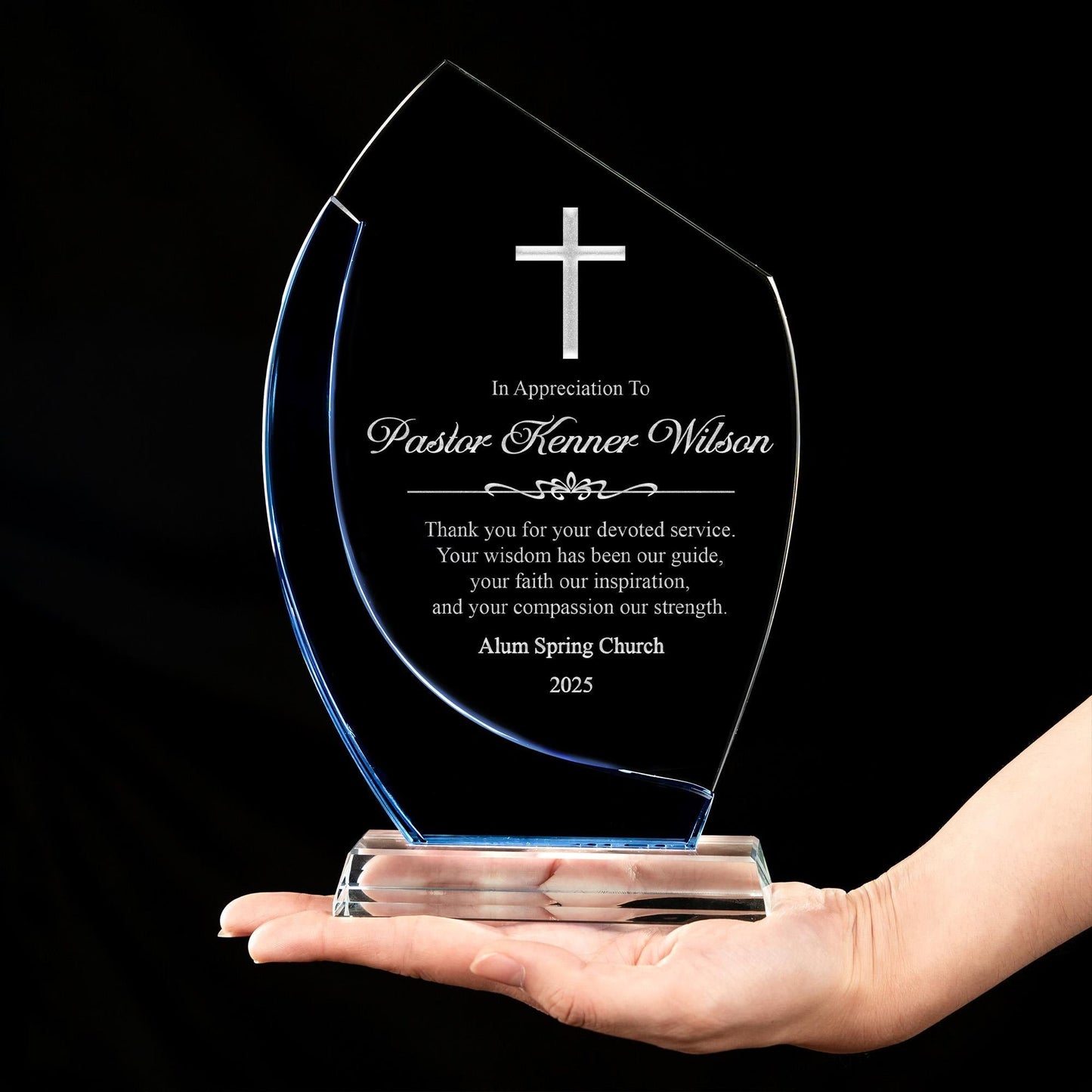 Custom engraved Personalized Pastor Appreciation Award ideal as pastor's appreciation gifts for church leaders