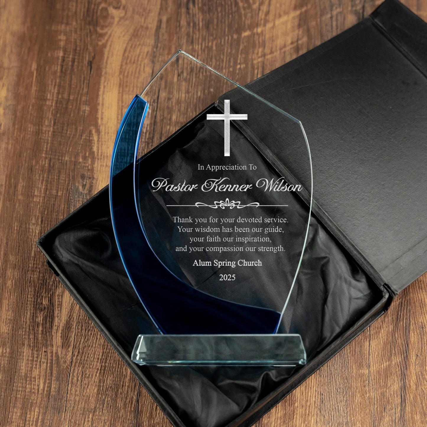 Elegant crystal Personalized Pastor Appreciation Award for pastor appreciation award ceremonies and church staff gifts