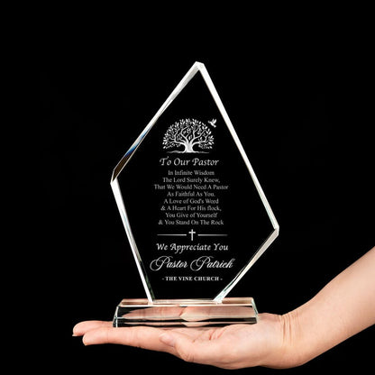 A custom award and Christian bible gift, the Personalized Pastor Appreciation Award is a cherished church staff recognition plaque.