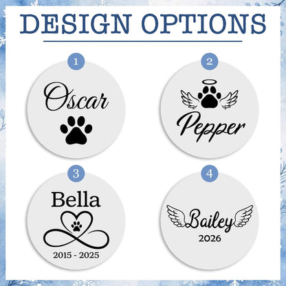 Engraved Christmas ornaments designed to hold pet fur, offering a lasting pet remembrance keepsake.