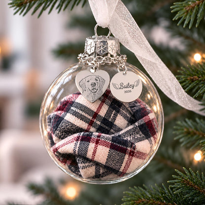 Custom dog lover gifts, featuring a personalized pet fur memory ornament for the Christmas tree.