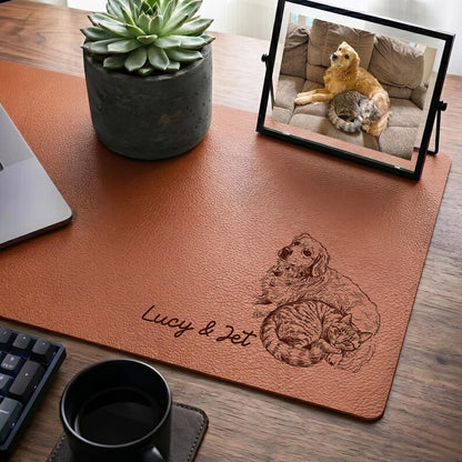 Custom leather desk mat featuring a custom pet photo, making it the perfect dog dad gift for Father's Day 2026.