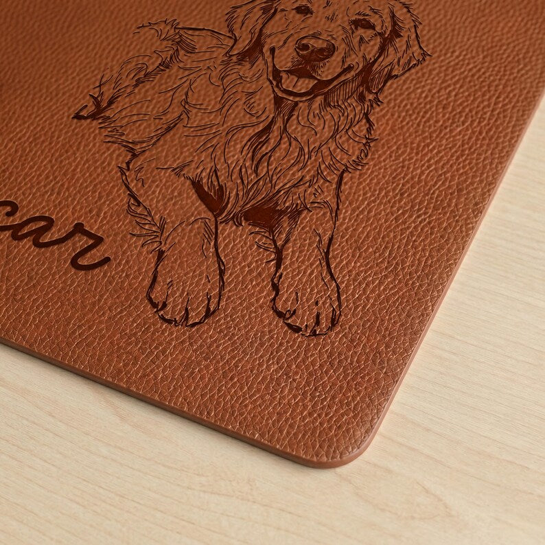 Personalized leather mouse pad and pet desk mat combo, serving as a meaningful personalized dog dad gift.