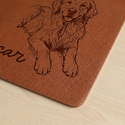 Personalized leather mouse pad and pet desk mat combo, serving as a meaningful personalized dog dad gift.