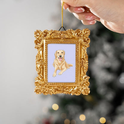 A custom photo in ornament design on the Personalized Pet Watercolor Frame Ornament makes it a unique custom photo ornament.