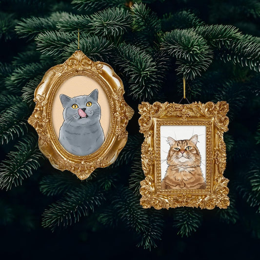 A Personalized Pet Watercolor Frame Ornament, a unique personalized pet ornament and beautiful watercolor Christmas ornament.
