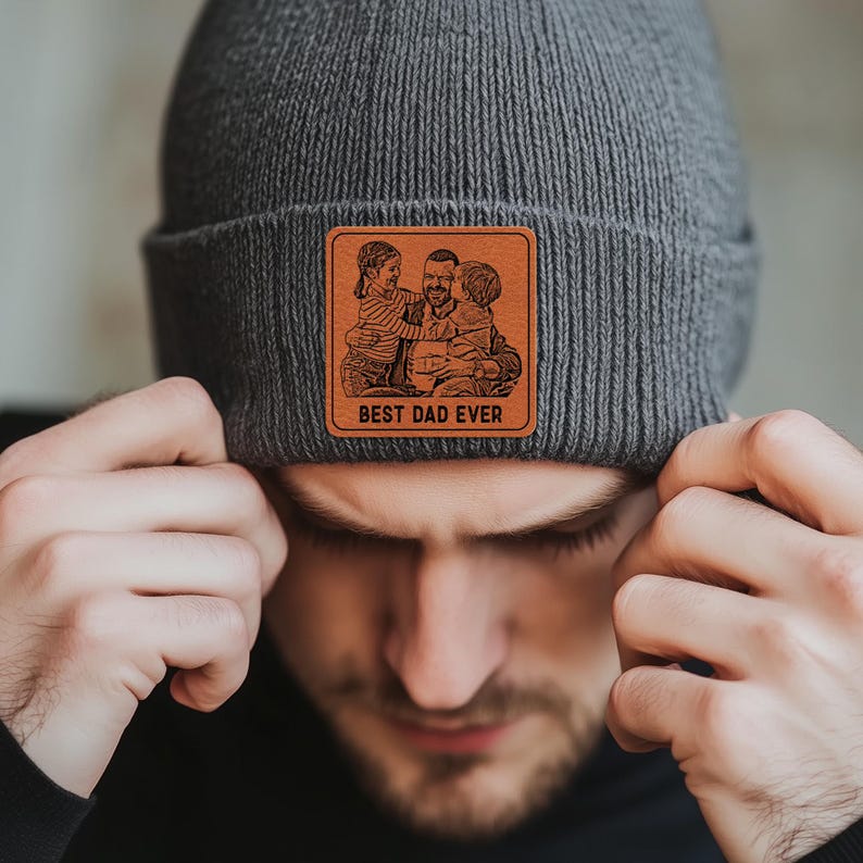 A stylish Personalized Photo Beanie for Dad, one of the best custom beanies for Christmas and Father's Day.