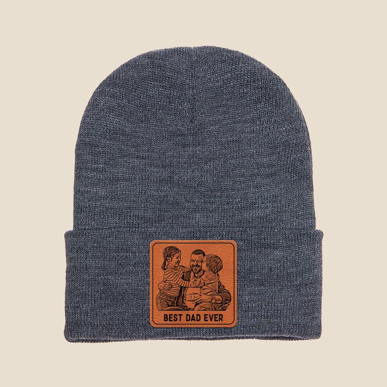 This custom patch beanie, the Personalized Photo Beanie for Dad, is a cherished personalized gift for Dad.