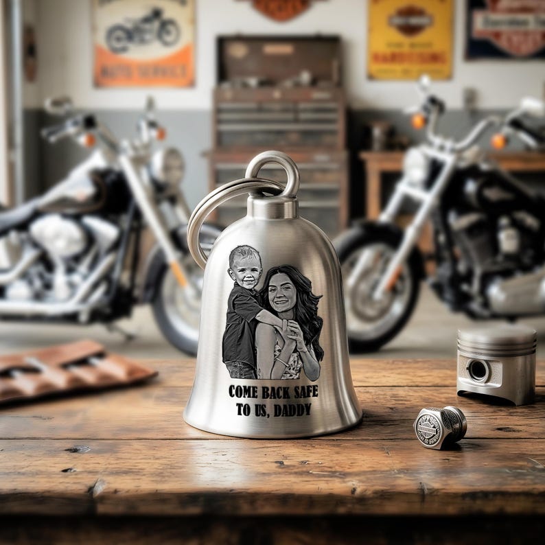 Dad motorcycle bell and personalized harley davidson gifts, serving as a protective custom motorcycle bell for biker dads.