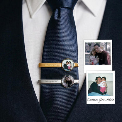 Personalized photo dad tie clip, a unique custom tie clip and engraved Father's Day gift for dad.