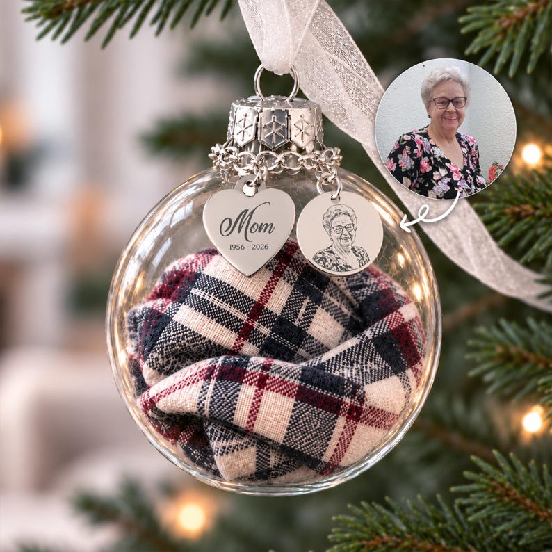 Feather memory ornament featuring a picture, a meaningful sympathy gift for loss of mother.