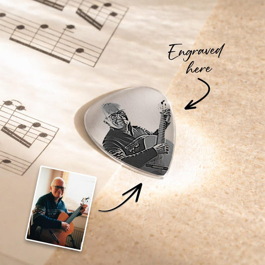 Personalized photo and fingerprint guitar pick, a high-quality custom plectrum for music lovers.