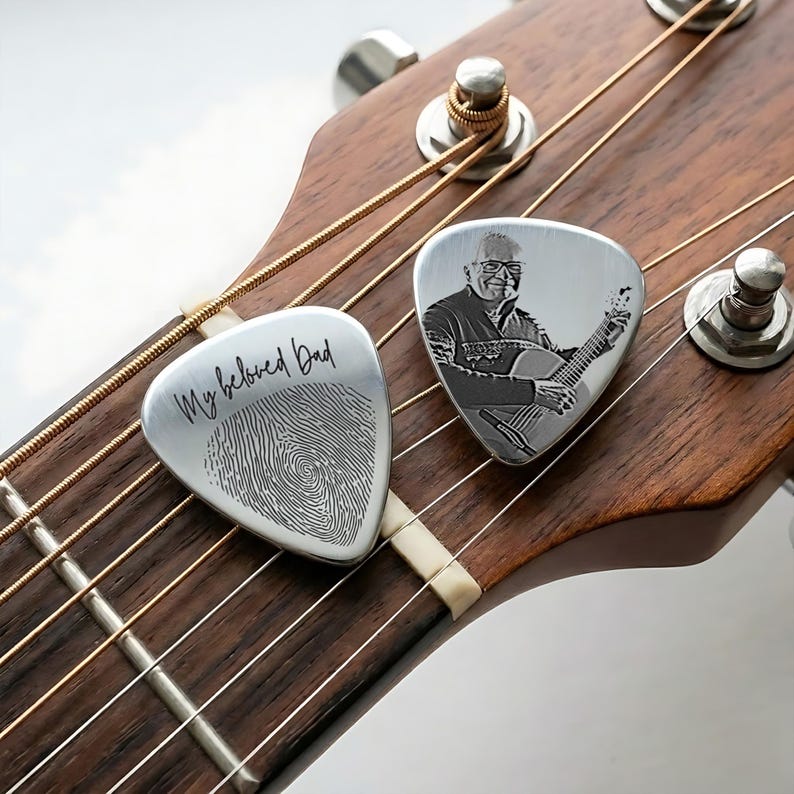 Customized guitar pick for dad with a thumbprint, perfect for a father who plays or collects picks.