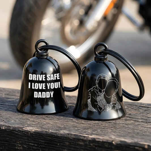 Personalized Photo Guardian Bell for Dad, a high-quality and protective custom motorcycle bell.