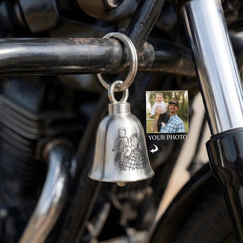 This custom guardian bell features a cherished photo, making it a unique Father's Day gift.