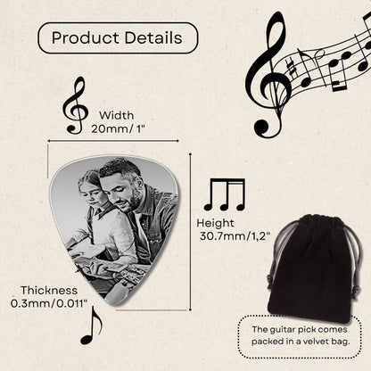 High-quality engraved guitar picks, ideal for those seeking a premium personalized photo gift.