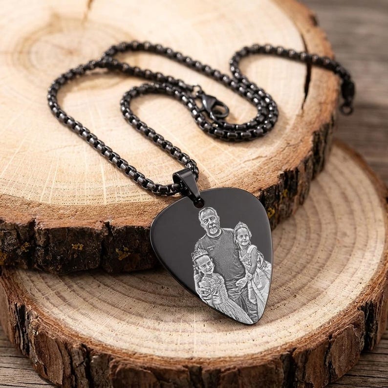 Engraved Father's Day gifts like this photo necklace, the ultimate Father's Day gift for music lovers.