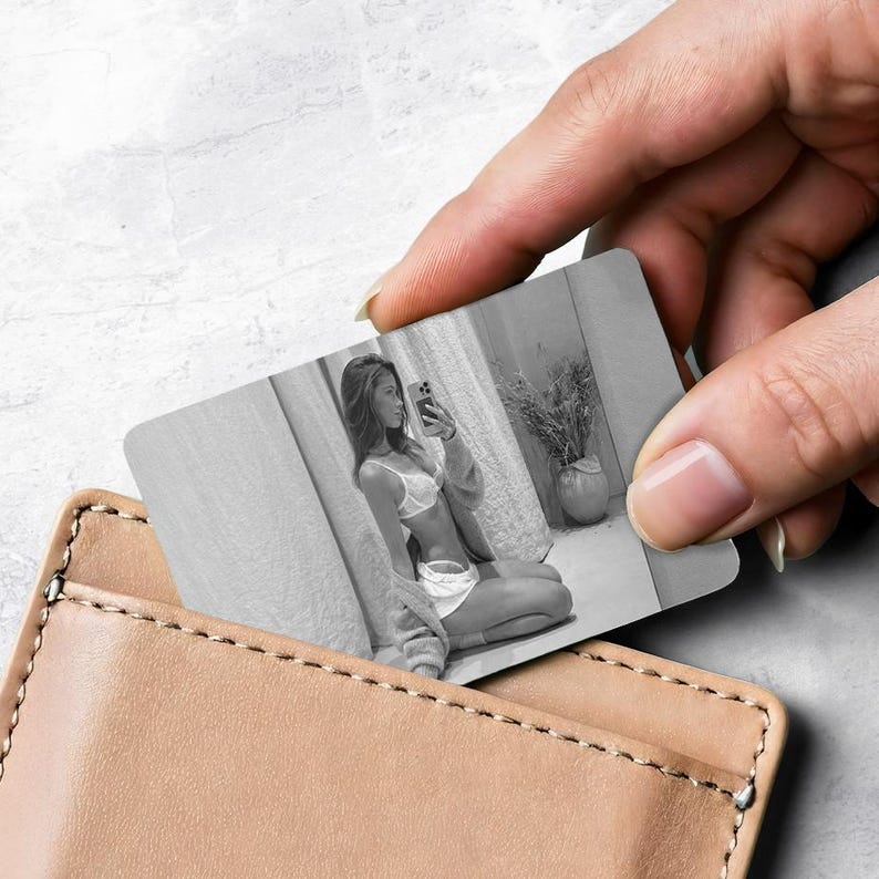 Custom metal wallet card, the Personalized Photo I Love Your Face Wallet Card is a bold and romantic couple Valentine's gift.