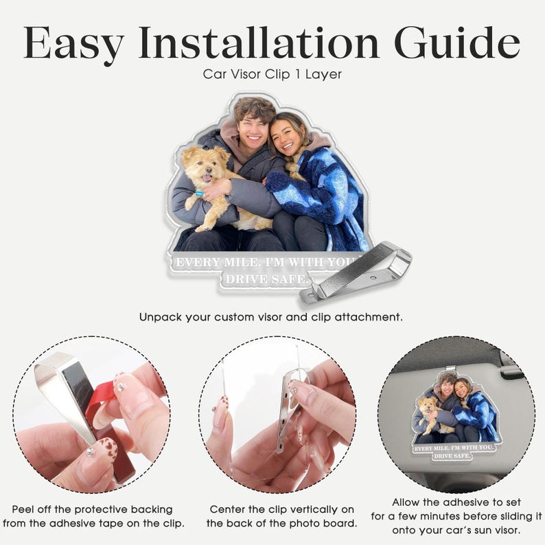 Custom car mirror charms style design, the Personalized Love You More Car Visor Clip is a stylish car visor photo holder.