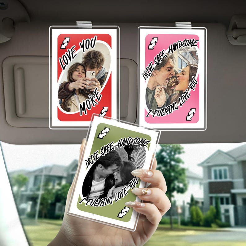 This drive safe visor clip, a Personalized Photo Love You More Reverse Car Visor Clip, serves as a beautiful car accessory.