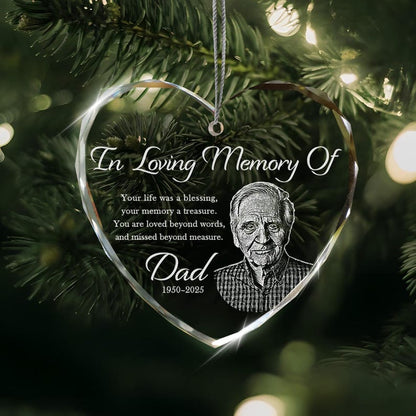 A thoughtful remembrance gift for the loss of a mother, this Personalized Photo Memorial Heart Glass Ornament is a cherished keepsake.