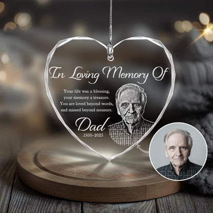 As a glass heart ornament, this Personalized Photo Memorial Ornament is a unique and heartfelt sympathy gift.