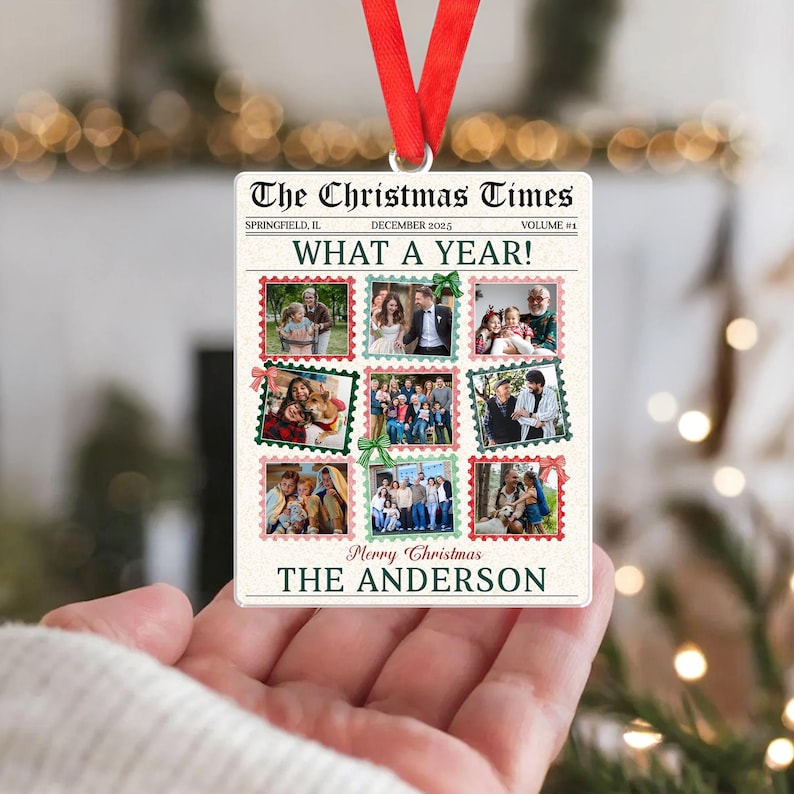This personalized Christmas ornament, a Personalized Photo What A Year Newspaper Acrylic Ornament, is a memorable newspaper ornament for the year's events.