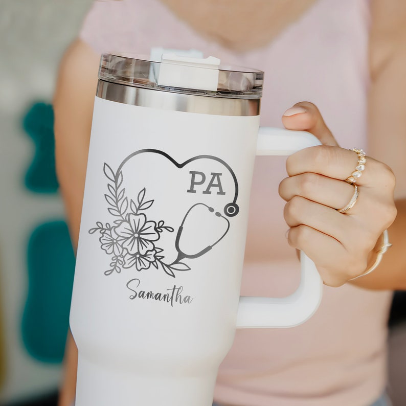 Personalized Physician Assistant 40oz Tumbler with Handle for Class of 2026, a perfect PA graduation gift.