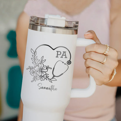 Personalized Physician Assistant 40oz Tumbler with Handle for Class of 2026, a perfect PA graduation gift.