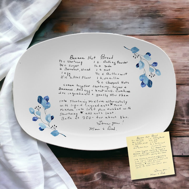 Personalized Platter from Handwritten Recipe, a unique custom recipe platter and perfect gift for Mom.