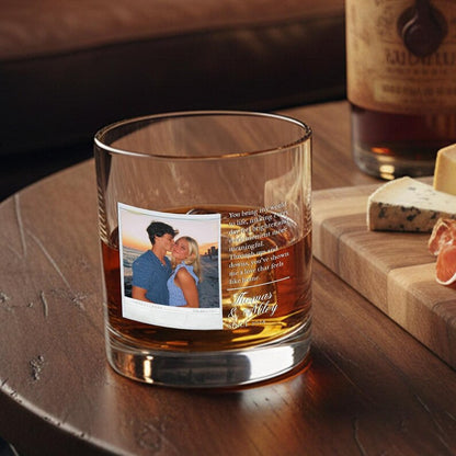 Custom photo whiskey glass, the Personalized Polaroid Whiskey Glass is a beautiful example of custom printed glassware.