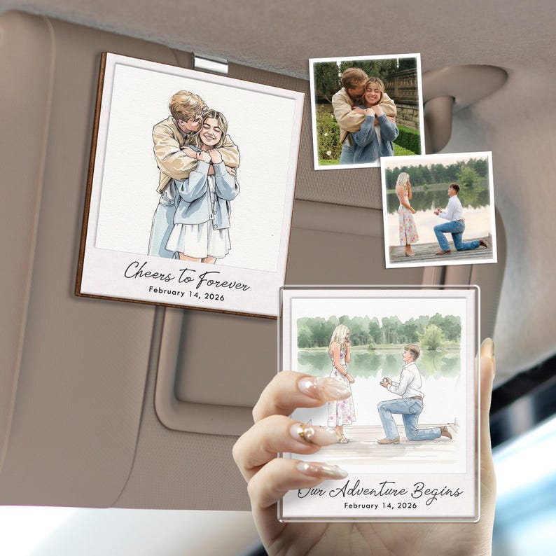 The perfect rear view mirror accessory, this Polaroid-style car visor picture frame is a romantic Valentine's gift for him.