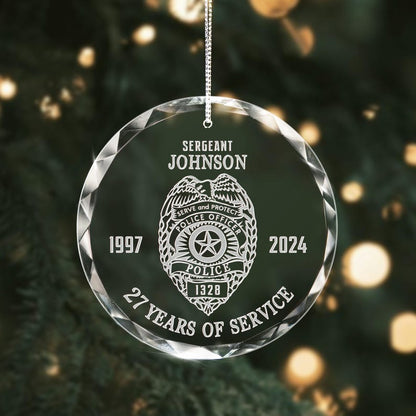Mark a special milestone with this Personalized Police Retirement Glass Ornament, a beautifully crafted retirement ornament.