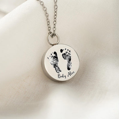 A custom personalized urn necklace, the Personalized Pregnancy Loss Urn Necklace is a unique personalized memorial necklace.