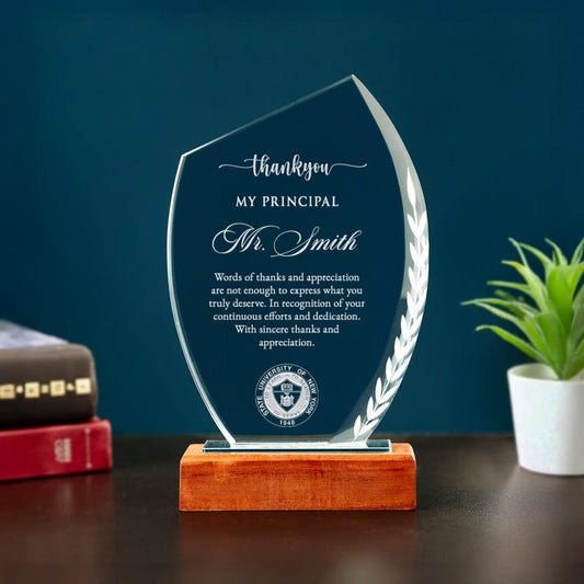 Personalized Principal Appreciation Crystal Award, a beautiful recognition award and thoughtful appreciation gift for a principal from staff.