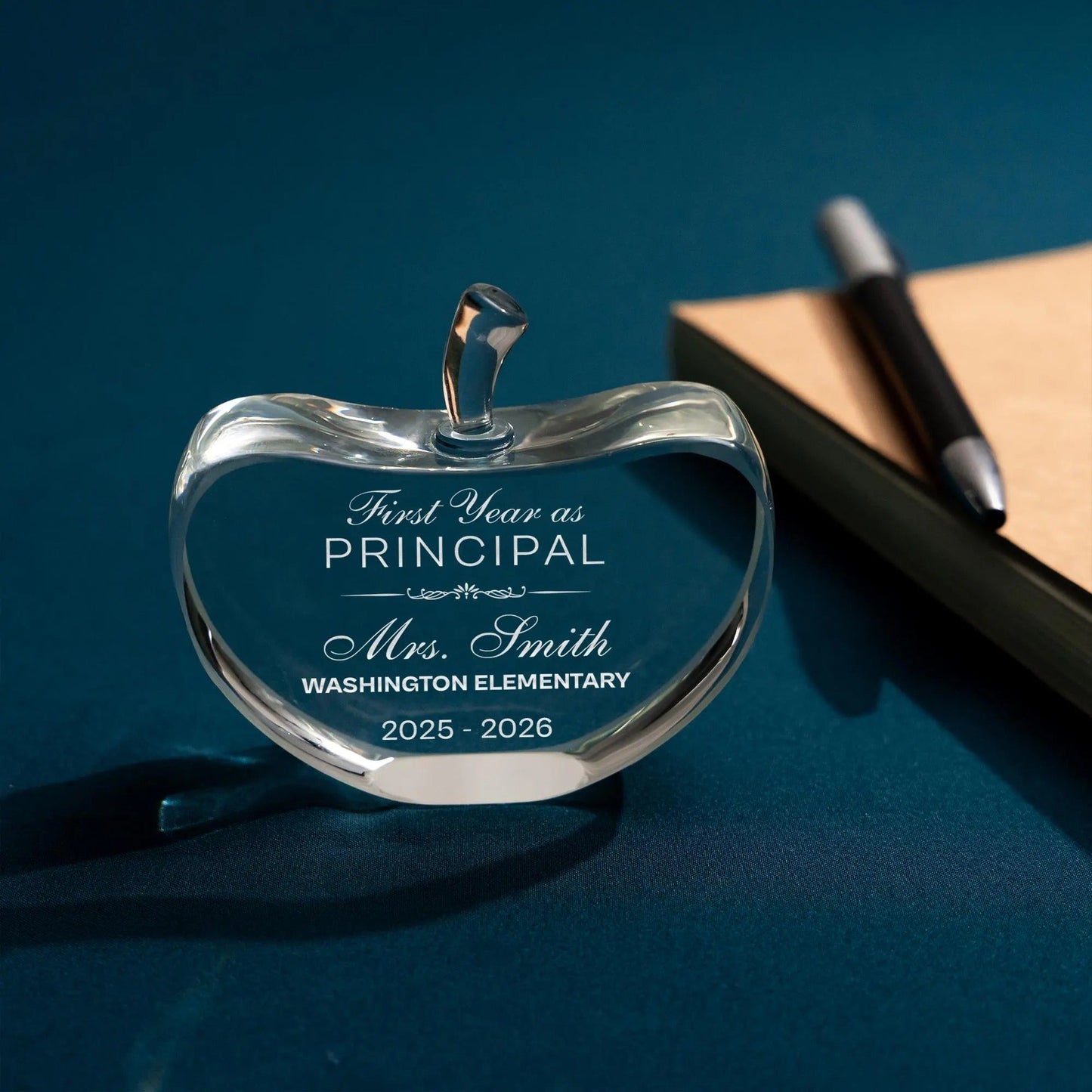 Principal gifts made special with engraved crystal paperweight for office decor  